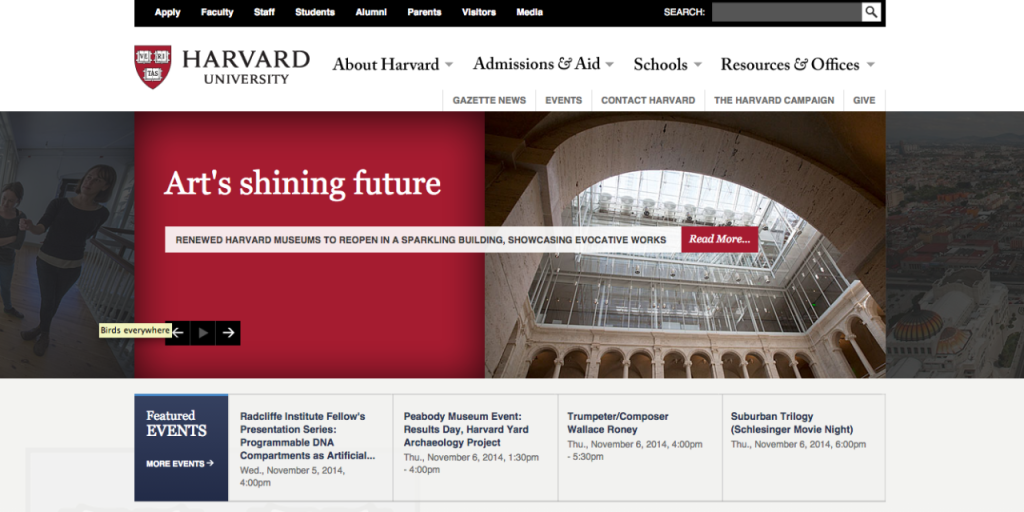 Harvard University screenshot